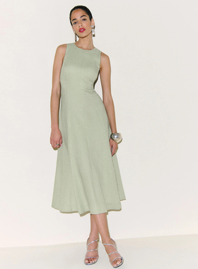 归己-reformation法式收腰圆领无袖亚麻背心连衣裙背心裙长裙女夏