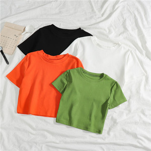 女短款纯色修身短袖T恤