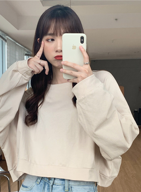 卫衣女宽松韩版短款奶油色2020新款chic日系古着vintage外套ins潮