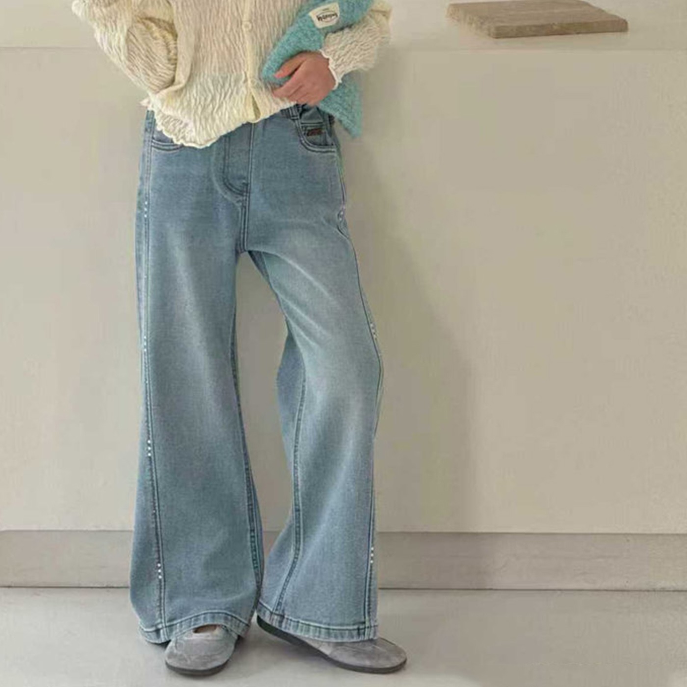 女童加绒加厚牛仔喇叭裤