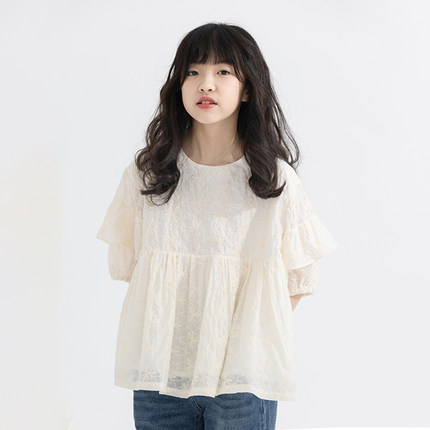 女童小清新泡泡袖衬衫2026夏装新款韩版复古短袖儿童气质娃娃衫潮