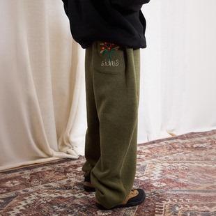 小个子刺绣直筒长裤 儿童加绒休闲运动裤 25秋冬款 男女童一体绒卫裤