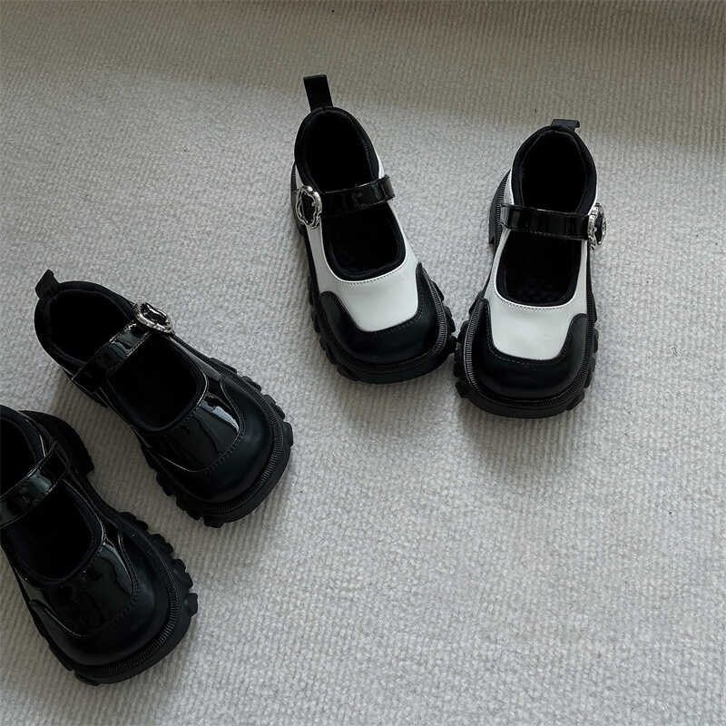 女童小皮鞋2025春季新款儿童鞋子黑白色方头乐福鞋春秋单鞋公主鞋