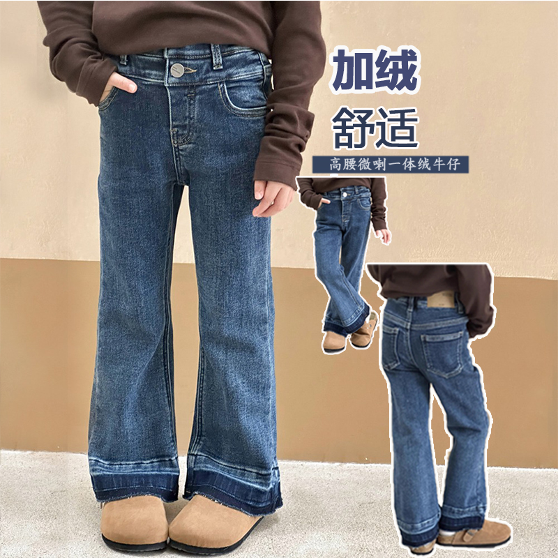 冬新款中大童高腰修身阔腿裤子潮