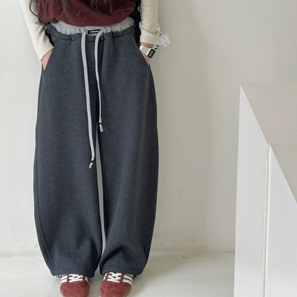 女童加绒卫裤弯刀阔腿裤秋冬裤子