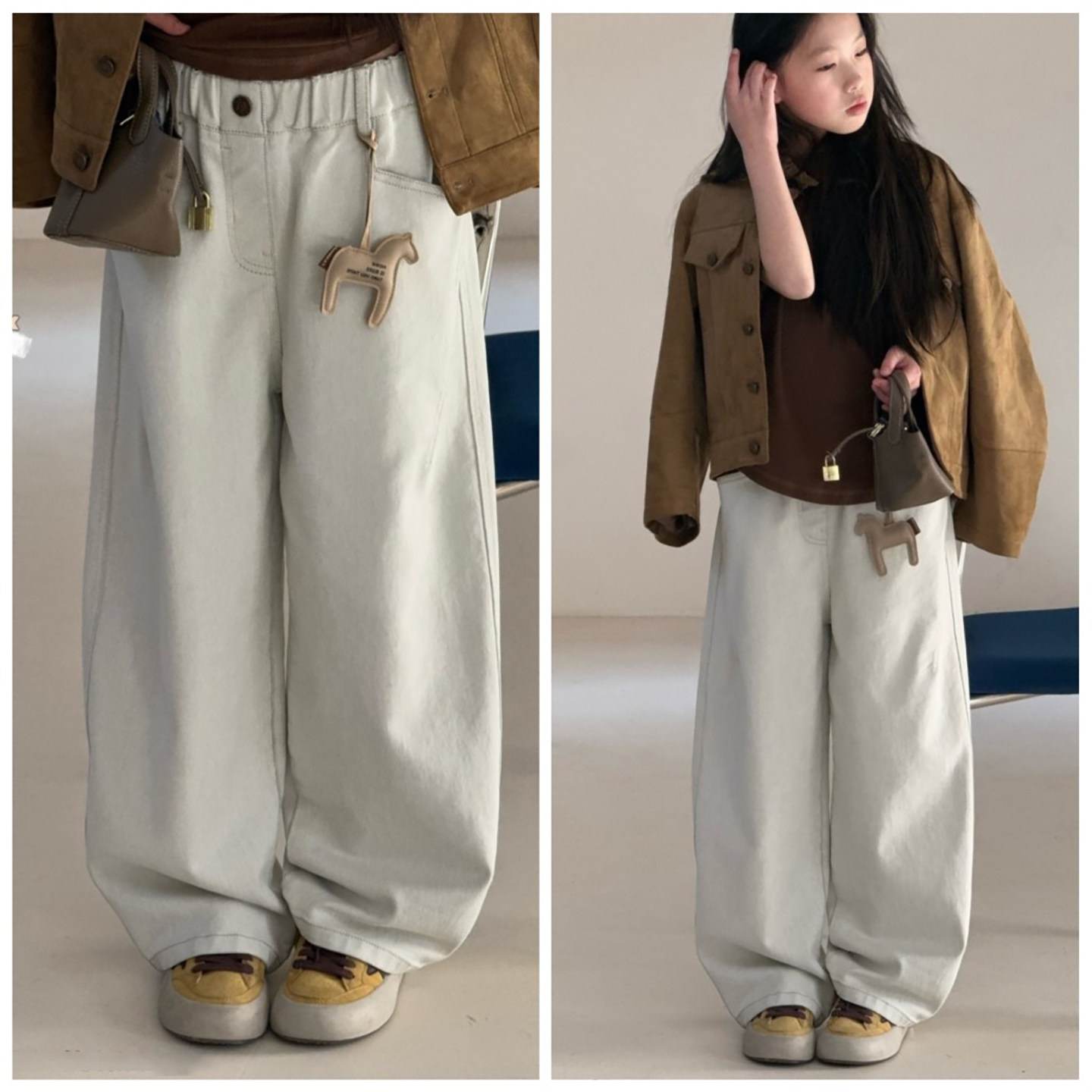 26春新款女童宽松弯刀裤牛仔裤休闲长裤中大童慵懒风米白色阔腿裤,童装/婴儿装/亲子装,儿童牛仔裤,淘宝优惠券,粉丝福利购,淘宝优惠卷