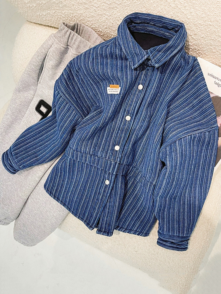 男童加绒牛仔衬衫儿童衬衣港风