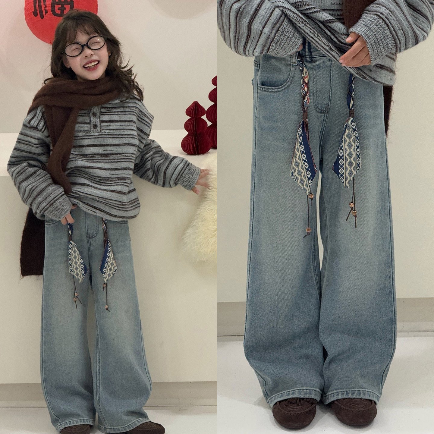 2026春款女童水洗直筒牛仔裤中大童宽松百搭阔腿裤休闲长裤小个子,童装/婴儿装/亲子装,儿童牛仔裤,淘宝优惠券,粉丝福利购,淘宝优惠卷