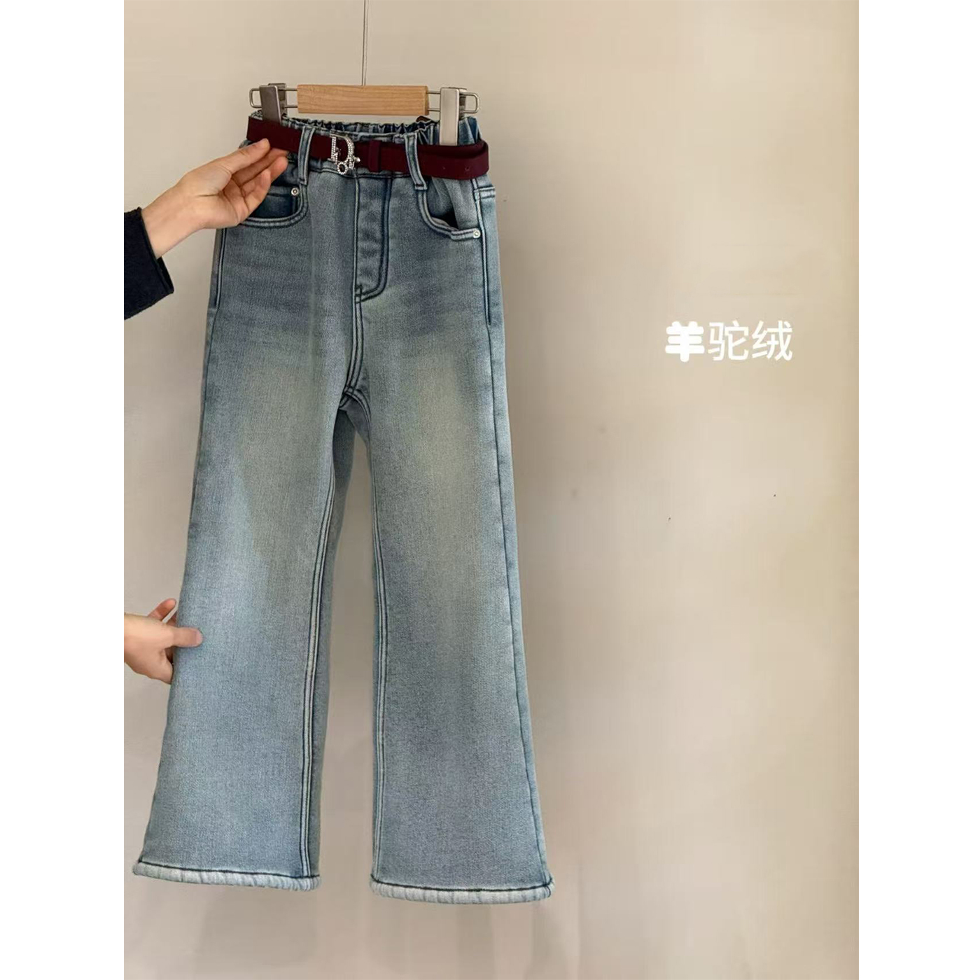 韩国女童直筒加绒牛仔裤童装