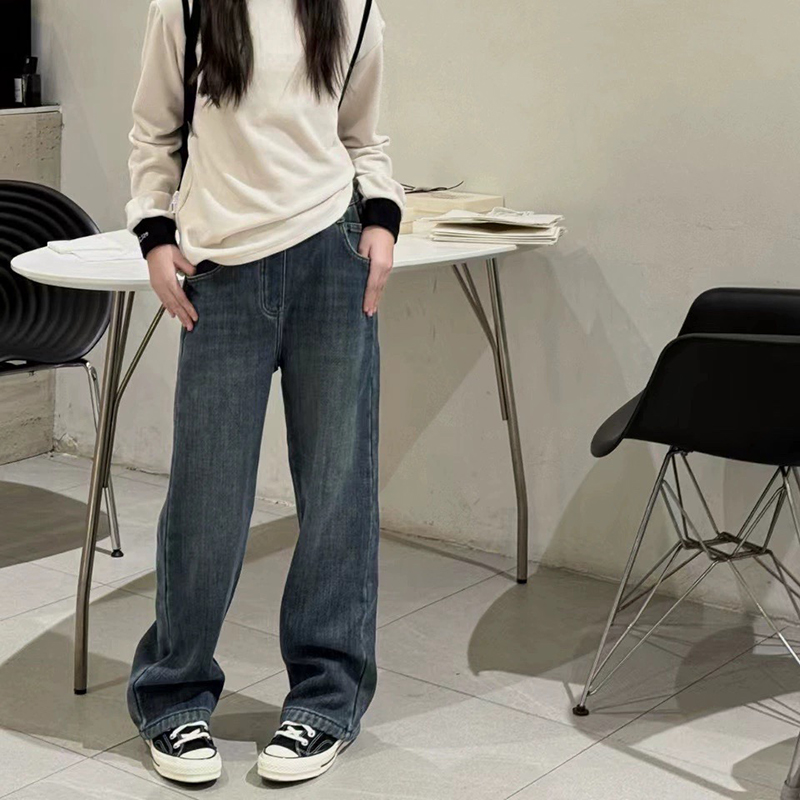 中大童牛仔裤男女童直筒阔腿裤