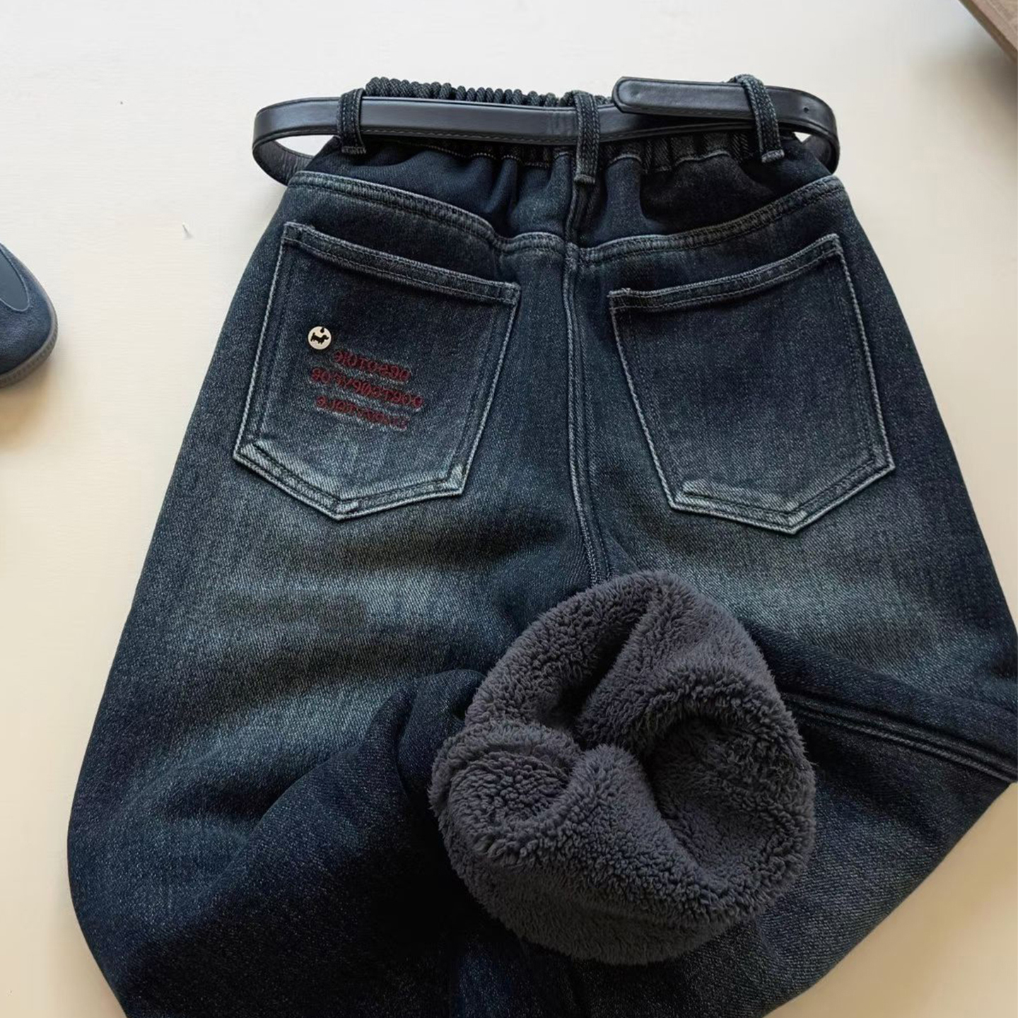 男女童加厚仿羊驼绒牛仔裤