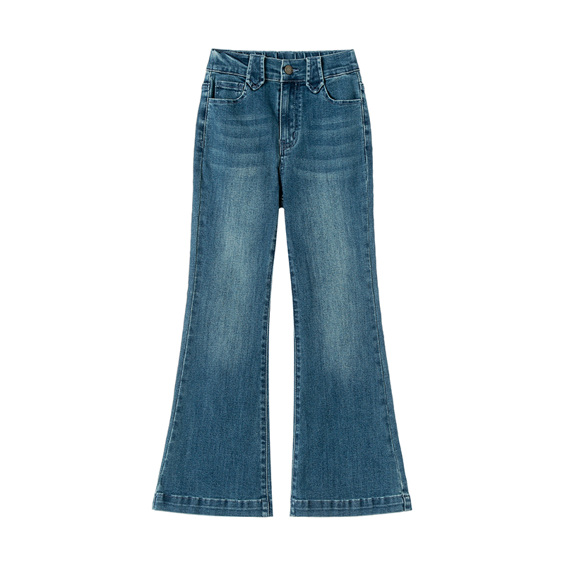 女童喇叭裤高腰弹力牛仔裤