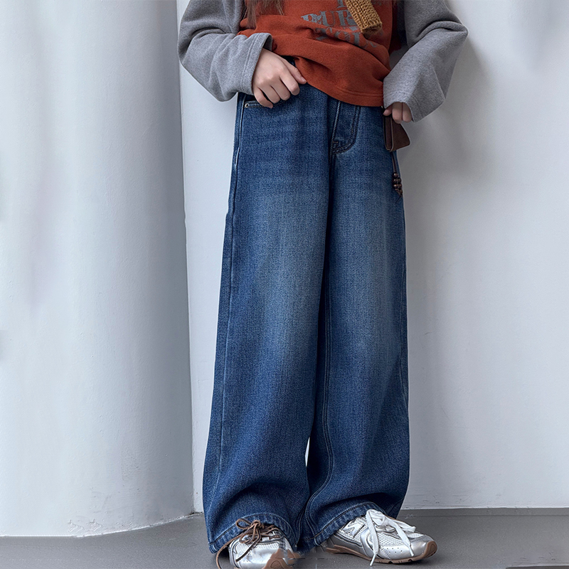 童装直筒加绒牛仔裤女童装百搭