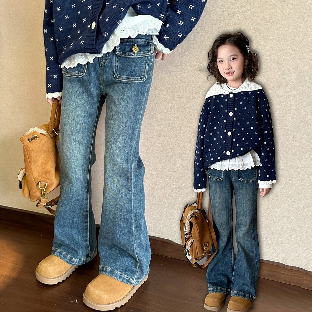 女童微喇叭牛仔裤直筒宽松加绒显瘦长裤童装儿童中大童秋冬阔腿,童装/婴儿装/亲子装,儿童牛仔裤,淘宝优惠券,粉丝福利购,淘宝优惠卷