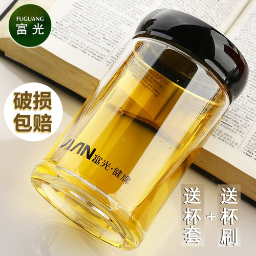 富光单层玻璃杯大肚圆形带盖正品