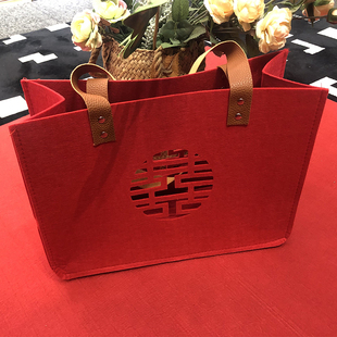 婚庆收纳手提包大红色福字毛毡喜糖手提袋送好友送伴娘 伴手礼袋