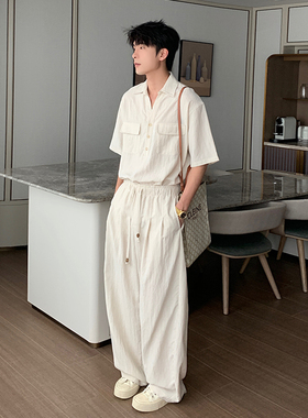 一轩轩轩hlds【慵懒至上】夏季一整套ootd穿搭凉感衬衫亚麻套装男
