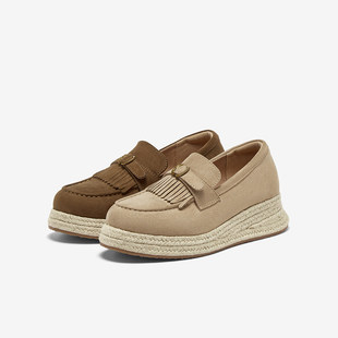 乐福鞋 百思图2025秋季 新款 流苏草编渔夫鞋 B0602CA5 休闲舒适女单鞋