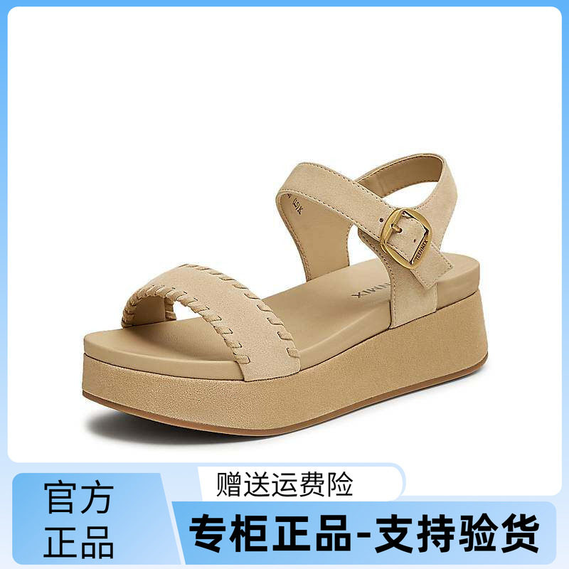 天美意25夏榛果雪糕一字带厚底凉鞋女外穿露趾休闲凉鞋CFX01BL5