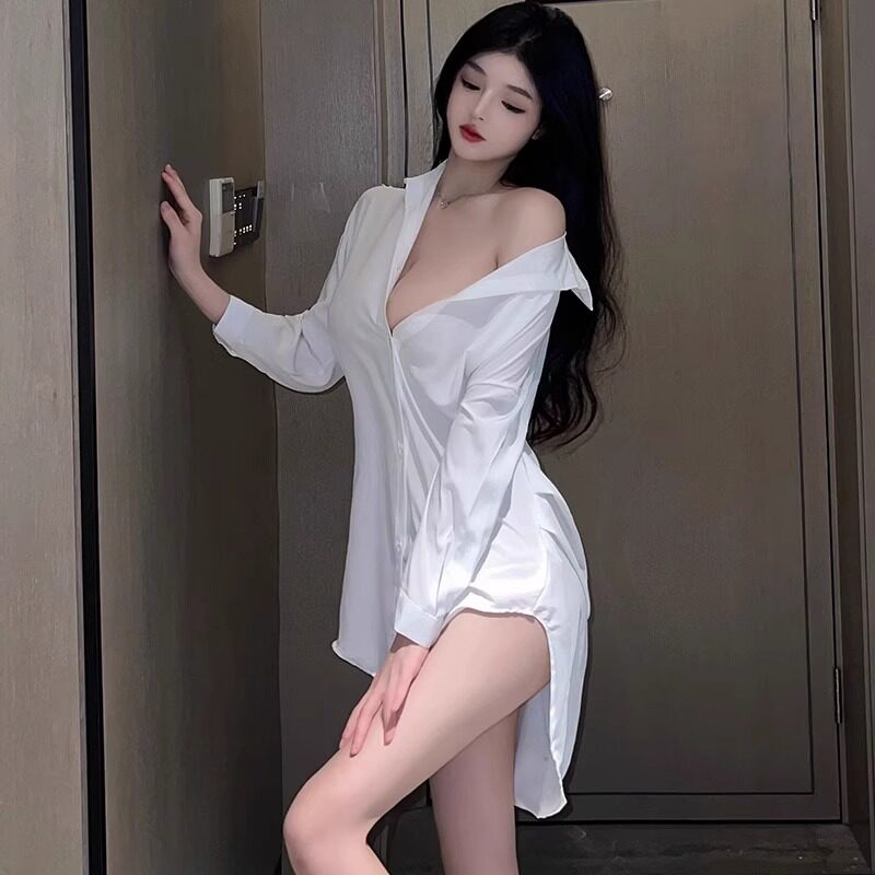大码可外穿2023年新款内衣性感睡衣女夏季情调高级感男友风白衬衫