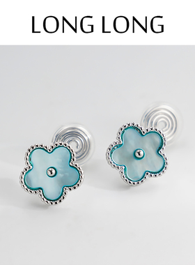 2025新款蓝色贝壳清新小花朵耳环女蚊香盘耳夹无耳洞无痛防掉耳饰