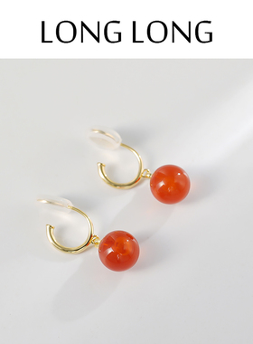 简约时尚复古红色耳坠耳环女无耳洞蚊香盘耳夹防掉无痛气质耳饰潮