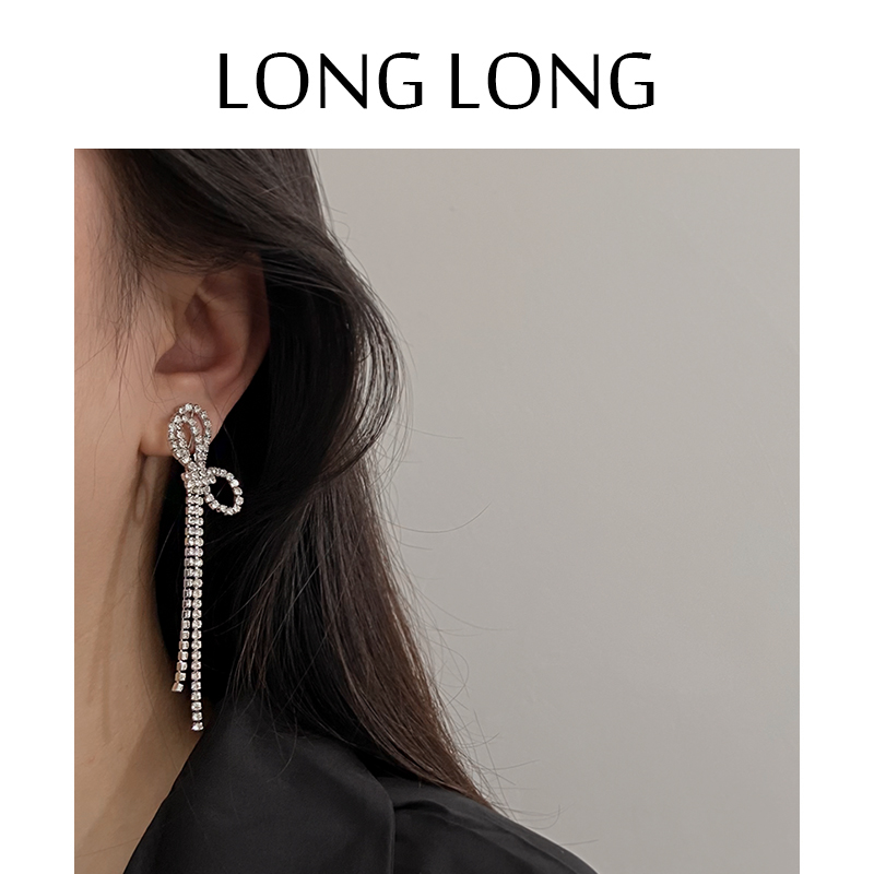 时尚蝴蝶结流苏耳环超仙长款网红