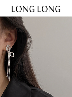 时尚蝴蝶结流苏耳环女超仙长款气质网红耳坠蚊香盘耳夹无耳洞耳饰