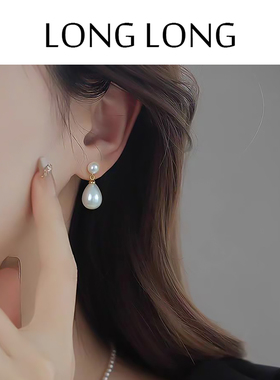 温柔优雅水滴珍珠耳环日常高级感轻奢气质耳钉蚊香盘无耳洞耳夹女