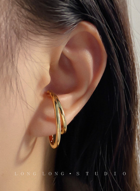 无痛耳挂女无耳洞耳夹个性简约短款假耳环耳饰气质一体式耳骨夹酷