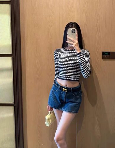 SX善喜黑白条纹长袖针织开衫韩女气质高级感小香短款圆领上衣外套
