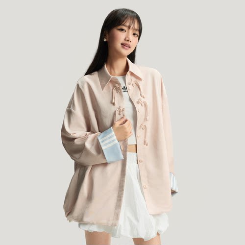 Adidas三叶草女款2025新中式国风盘扣衬衫夹克外套kb6408 kb6407