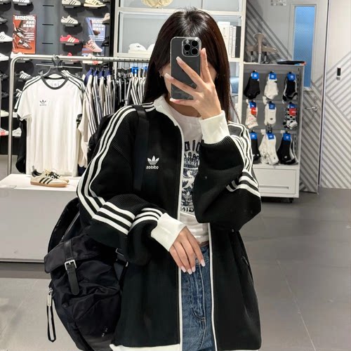 Adidas阿迪达斯25款华夫格立领复古休闲宽松夹克外套KC2620KC2618