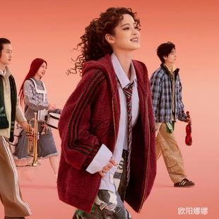 Adidas阿迪达斯三叶草新年款针织绒面连帽夹克外套 KT0717 KT0718