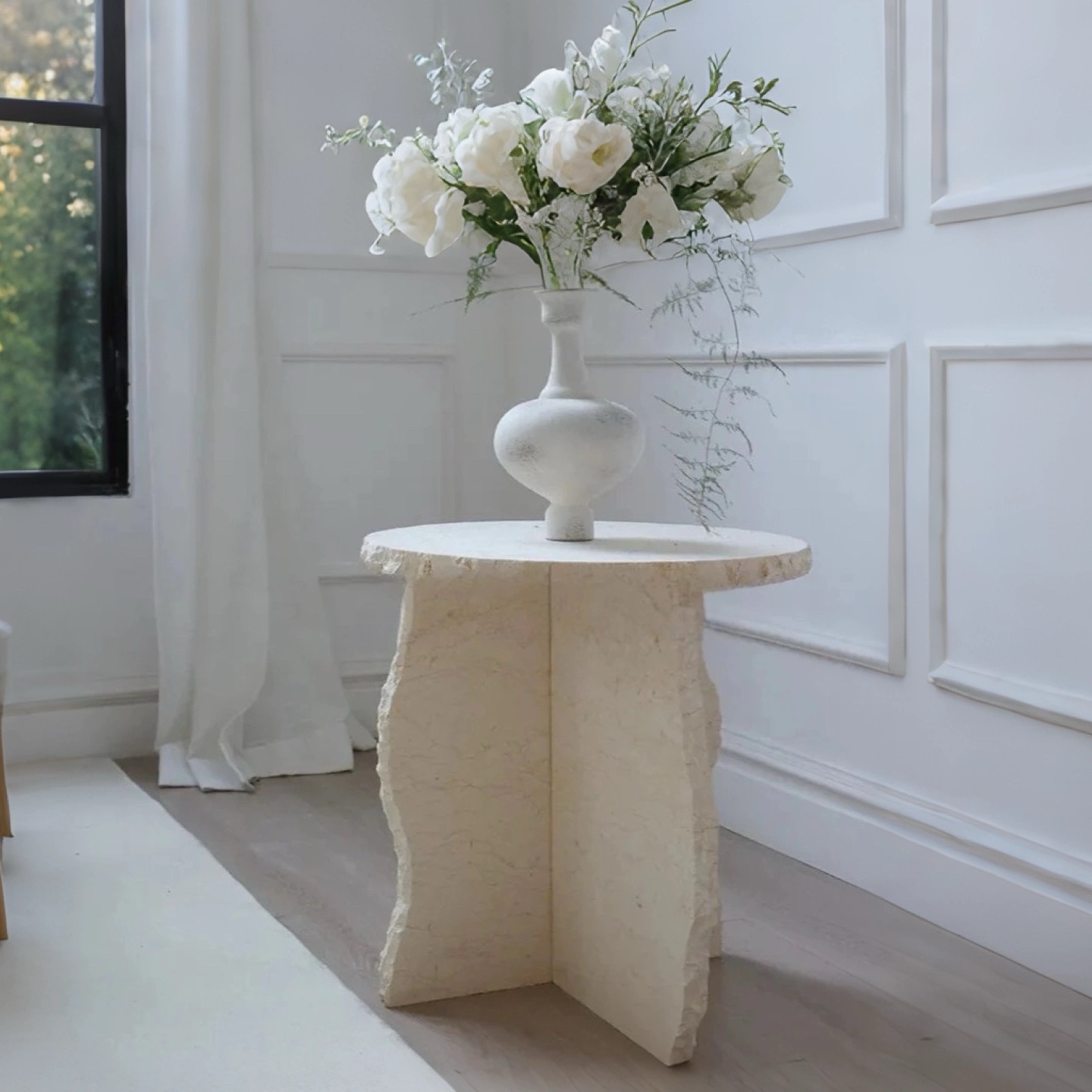 工厂直销侘寂风天然洞石边几设计师手工破碎纹路客厅艺术圆形茶几