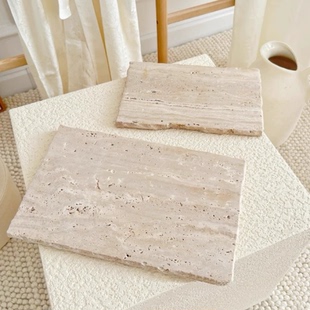 侘寂风格 黄洞石长方形大理石托盘桌面收纳盘浴室置物盘