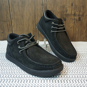 男士鞋 真皮系带圆头平跟靴子 休闲男鞋 真皮羊毛男靴 28-11A