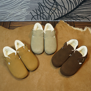 橡胶底防滑31 真皮牛皮博肯鞋 保暖乐福鞋 冬季 羊毛女鞋