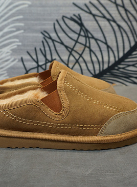 67-5 秋冬新款真皮羊皮毛一体包头拖鞋 平跟圆头家居鞋