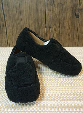 真皮羊毛一体豆豆鞋   秋冬毛毛鞋 深口乐福鞋 平跟女懒人鞋32-3A