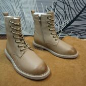 真皮牛皮羊毛系带女士马丁靴 7D秋冬新款 中筒靴方跟保暖靴