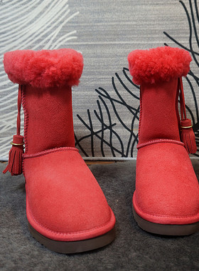 67-3冬季新款真皮羊皮毛一体中筒靴 雪地靴 流苏女靴 棉靴