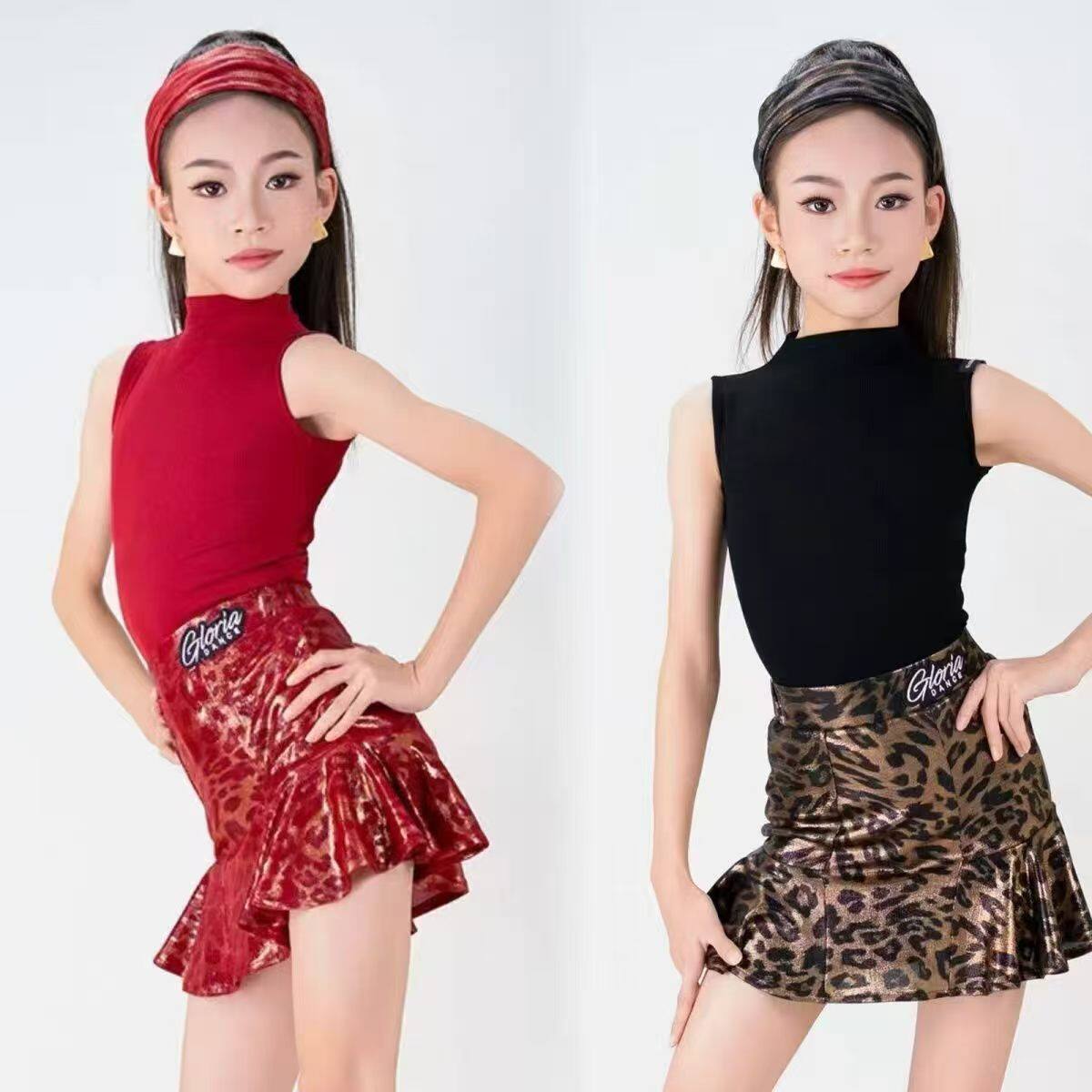 歌瑞亚拉丁舞服新款女儿童舞蹈训练功服分体上衣半身裙表演出套装