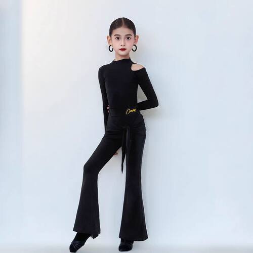 CONNY拉丁舞训练服女儿童舞蹈练功服少儿长袖长裤微喇叭表演套装