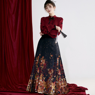 揽风华 原创汉服半身裙马面裙仿妆花织锦缎双经轴工艺 暗夜玫瑰