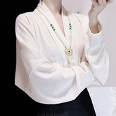 百搭加厚日常衬衣穿搭纯色汉服秋冬款 马面裙针织飞机袖 上衣新中式