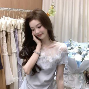 显瘦小衫 46棉韩系小女人立体花朵露肩修身 YOU SEE