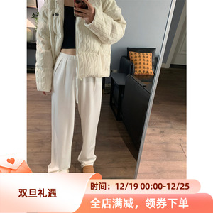 王炸好裤！显瘦又好穿！三色宽松褶皱羊毛休闲针织直筒裤