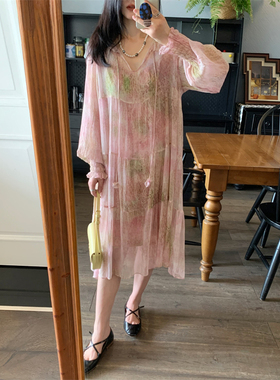 美炸啦！Atel*r桑蚕丝油画印染仙气十足两件套长裙