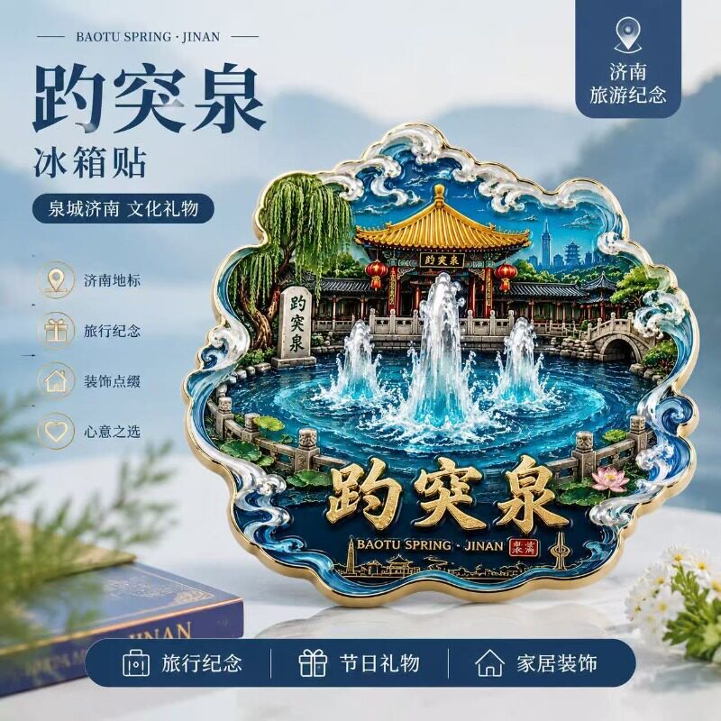济南趵突泉名泉主题文创金属磁吸冰箱贴文旅周边精致纪念品伴手礼